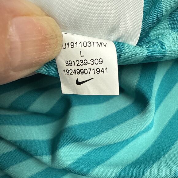 Nike Dri-Fit Blue Teal Striped Polo Shirt Size Large Men’s - Picture 9 of 10